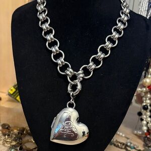 RARE DANISH designer Dyrberg/Kern heart, locket chunky necklace, silver tone